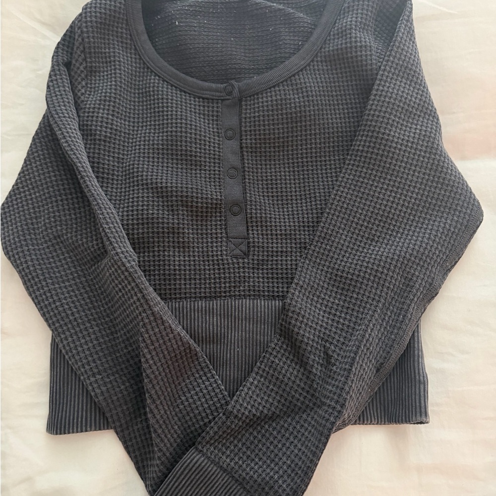 Aerie off-line thermal crop Women's Black Long Sleeve Top